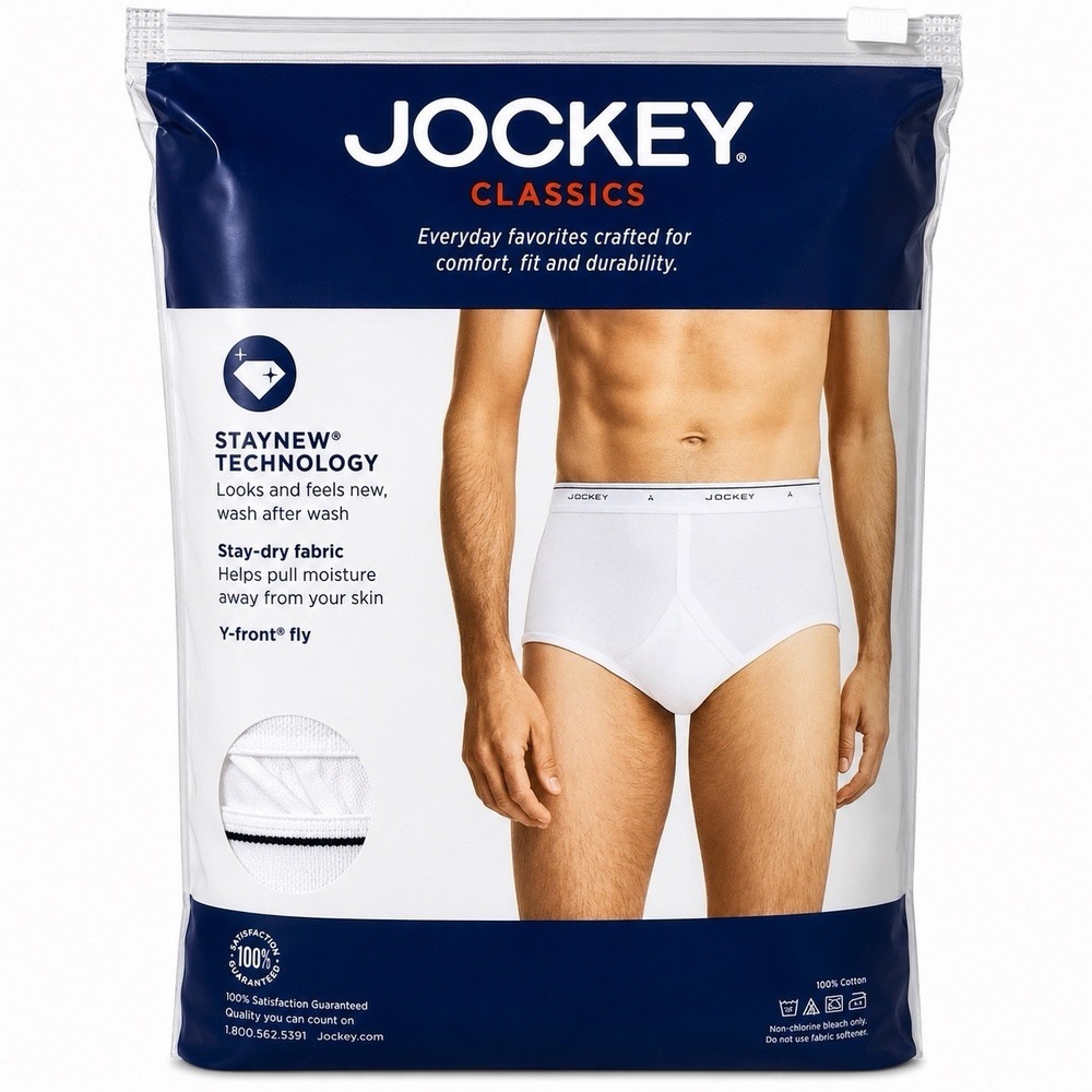 Jockey Classics Men's Full Rise Briefs Size 38 White 5 Pack 100% Cotton NEW NIP